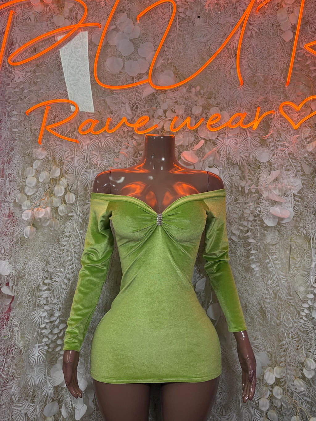 Neon Green Velvet Dress - Mini Club Rave Outfit,  Party Bodysuit Dress
