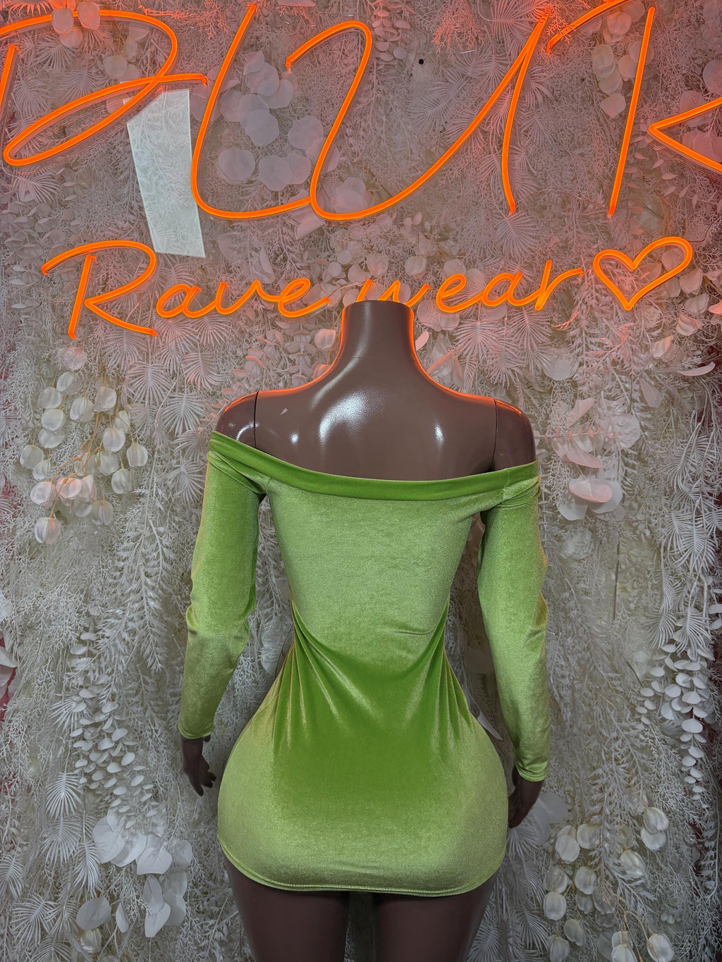 Neon Green Velvet Dress - Mini Club Rave Outfit,  Party Bodysuit Dress