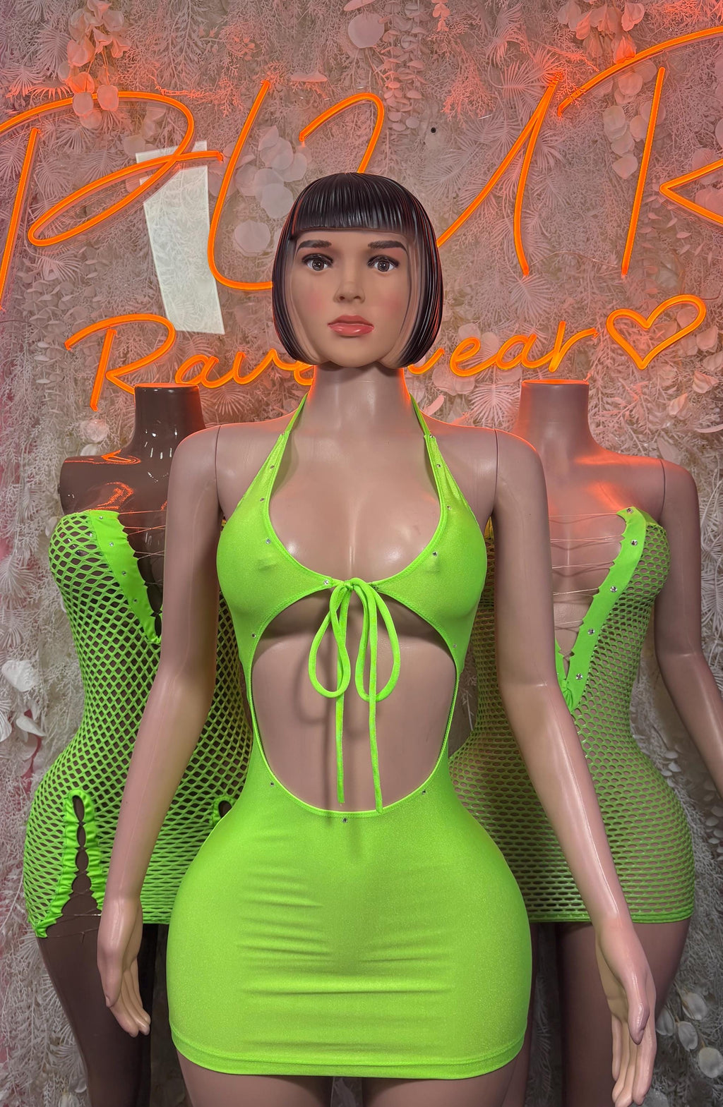 Fishnet Dress Neon - Mini  Club Rave Outfit Exotic Dancewear,  Party Bodysuit Dress