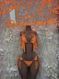 Rave Outfits Orange Two Piece Fringe Set Festival wear Costume