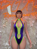 Bottlegirl One-Piece Bodysuit - Purple Green  Exotic Dancewear for Bartenders, Raves, & Festival Clothing