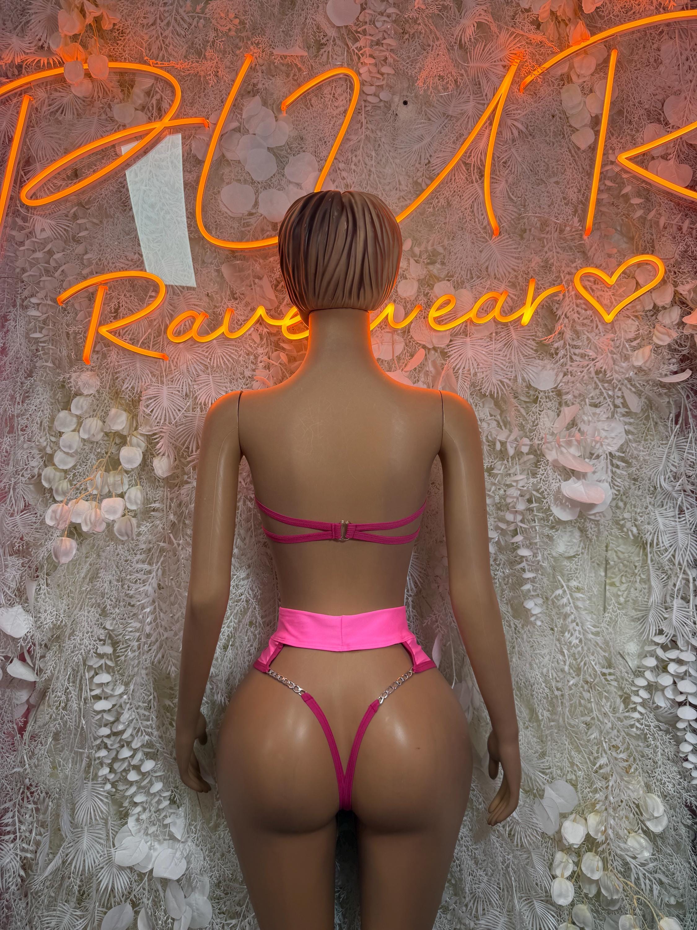Festival Clothing Baby Pink Two Piece Rave Outfit, Clubwear, Performance Costume,  Party Clubwear