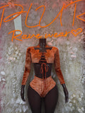Rave Outfit Orange Velvet Two Piece , Clubwear, Performance Costume,  Party Clubwear