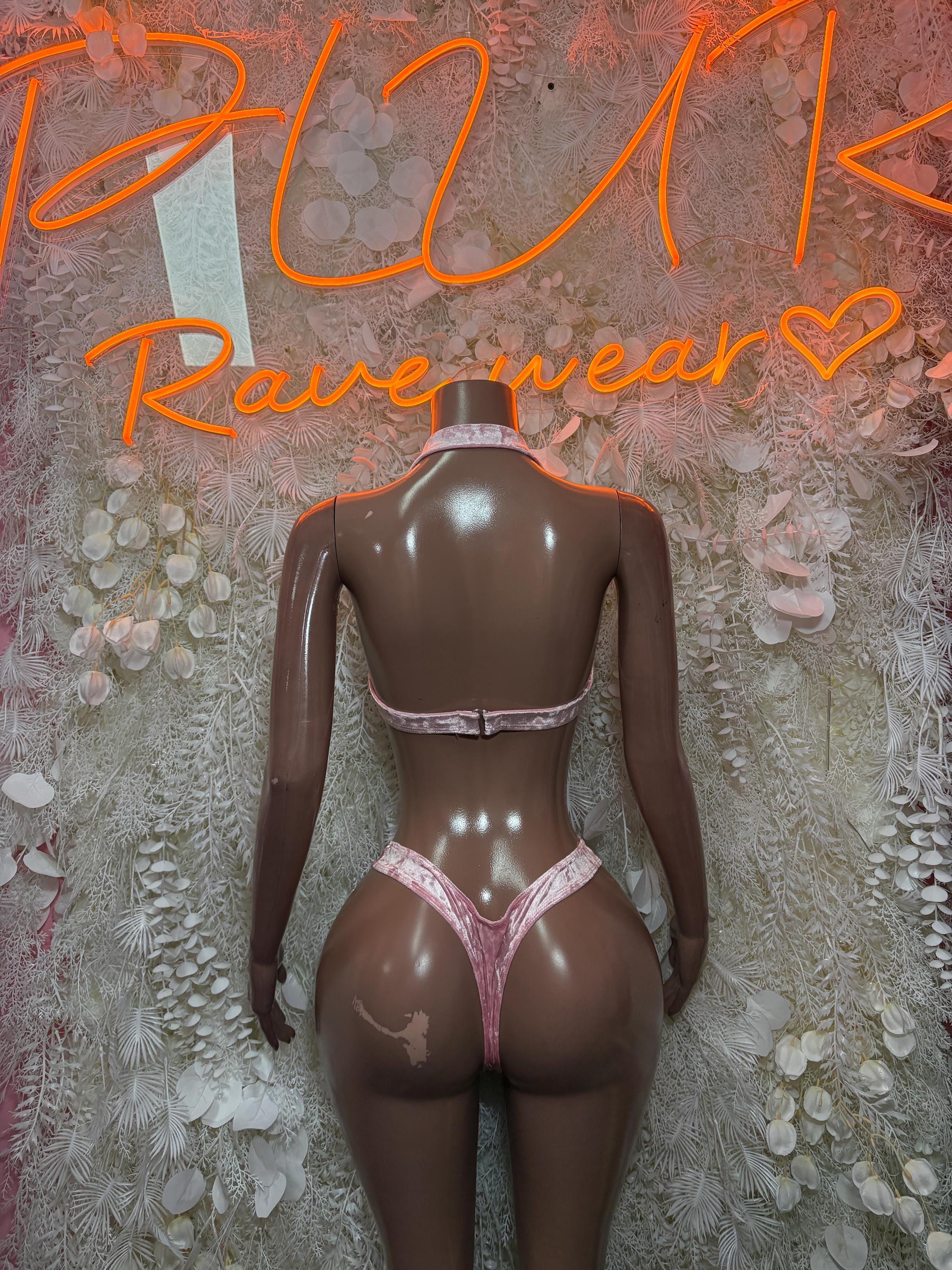 Bartender Baby Pink Velvet Two Piece Set  – Exotic Dancewear  & Rave Wear Festival Outfit