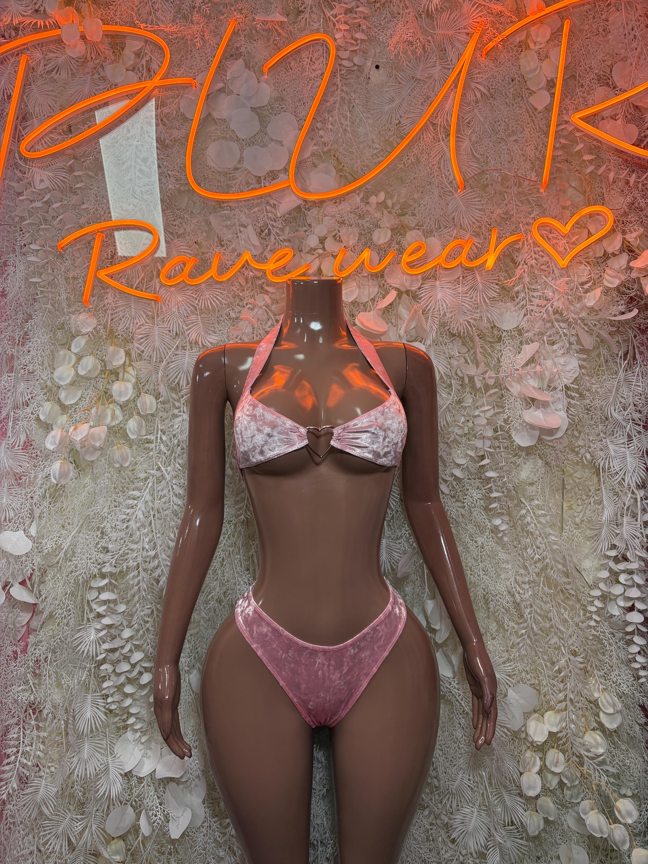 Bartender Baby Pink Velvet Two Piece Set  – Exotic Dancewear  & Rave Wear Festival Outfit