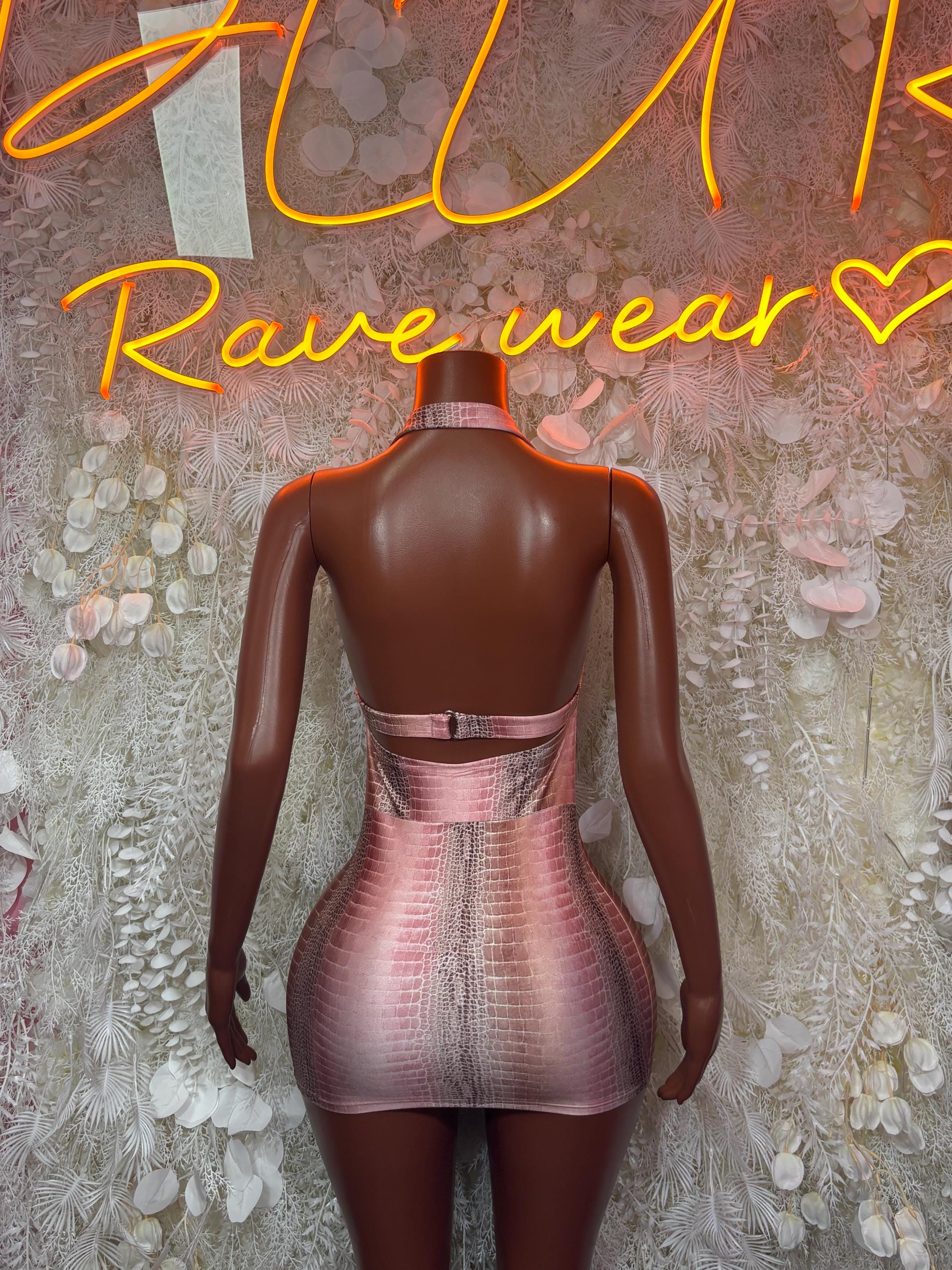 Pink Snake Print Metallic Dress One Piece  – Exotic Dancewear  & Rave Wear Festival Dress Club Outfit