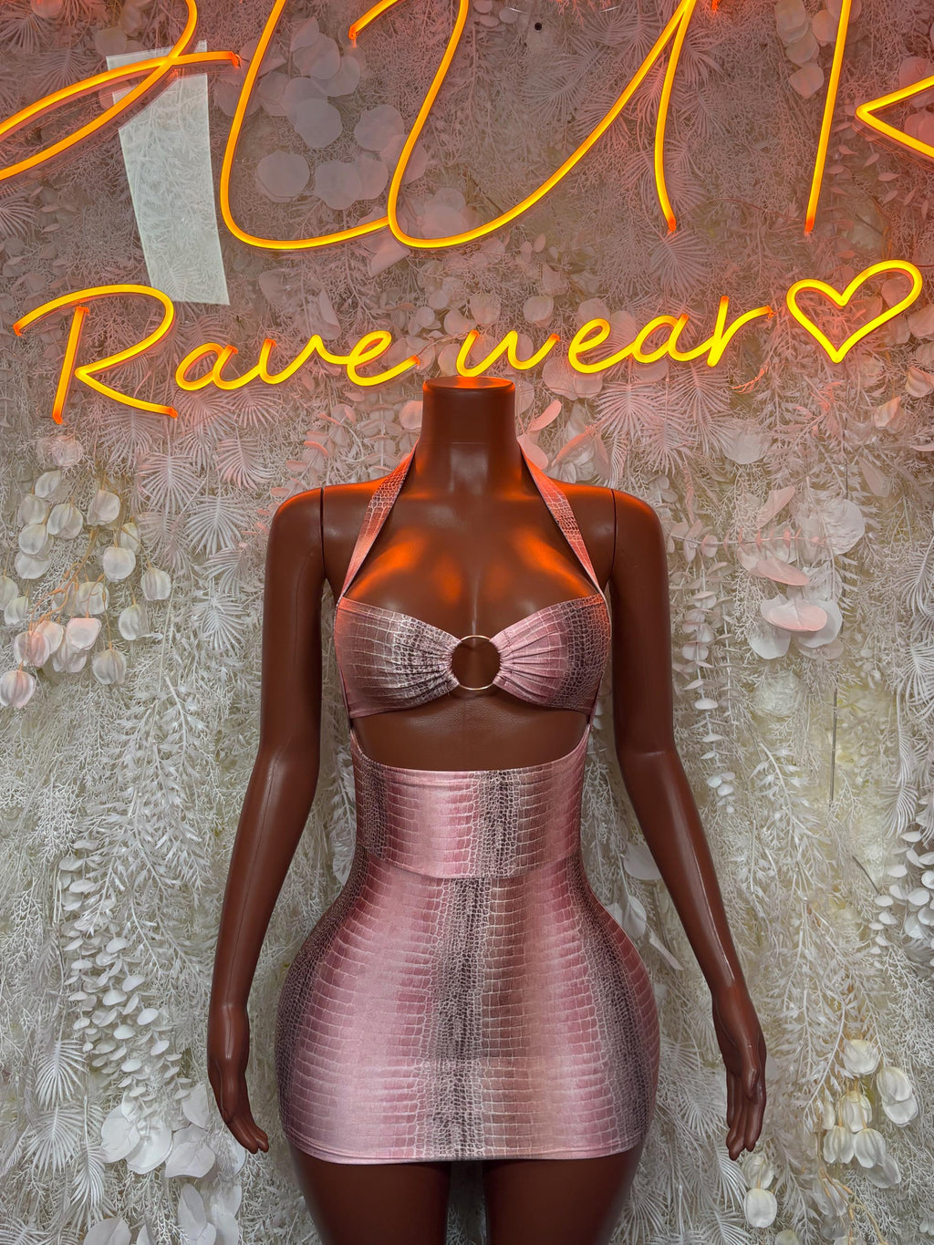 Pink Snake Print Metallic Dress One Piece  – Exotic Dancewear  & Rave Wear Festival Dress Club Outfit