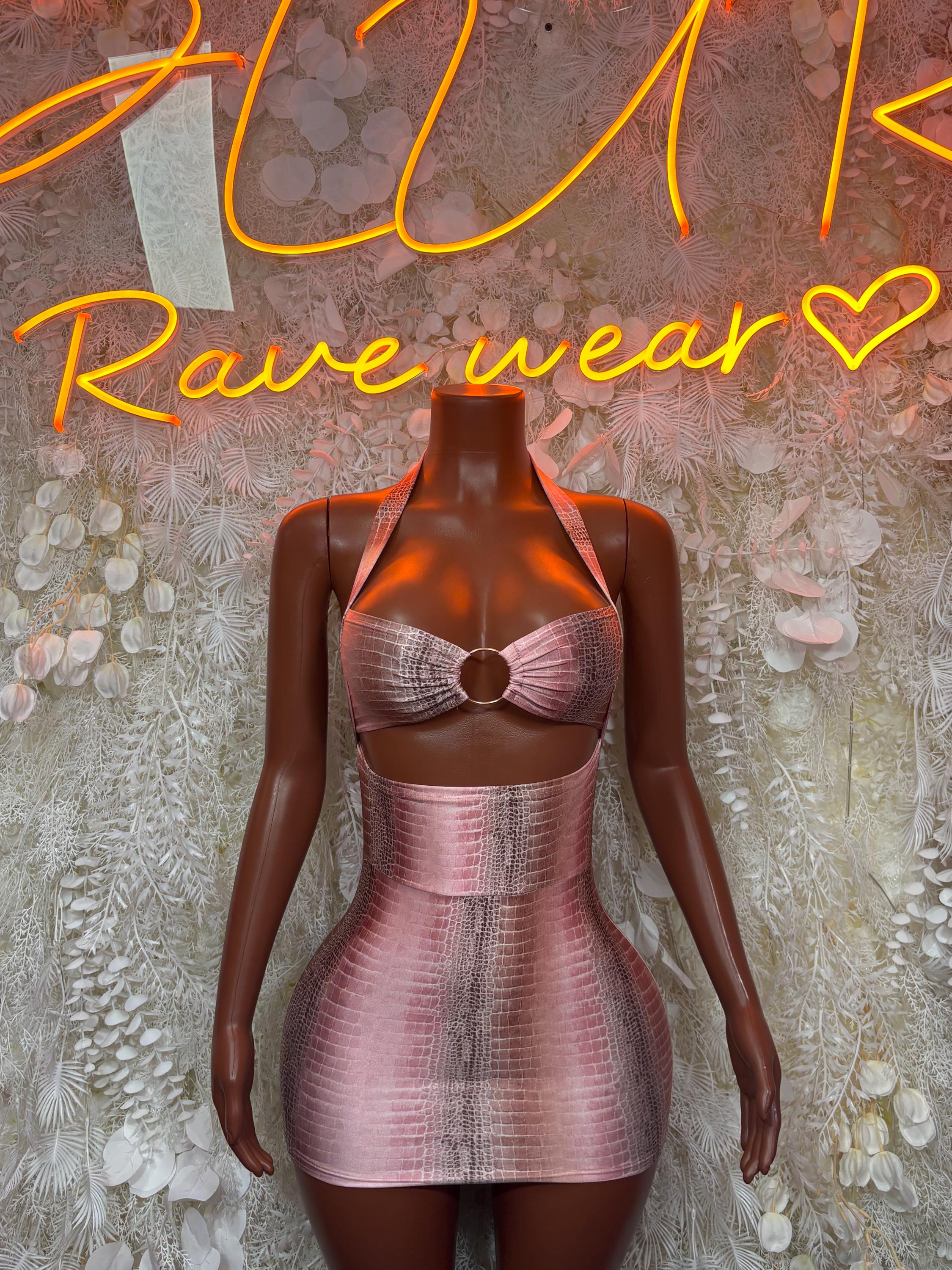 Pink Snake Print Metallic Dress One Piece  – Exotic Dancewear  & Rave Wear Festival Dress Club Outfit
