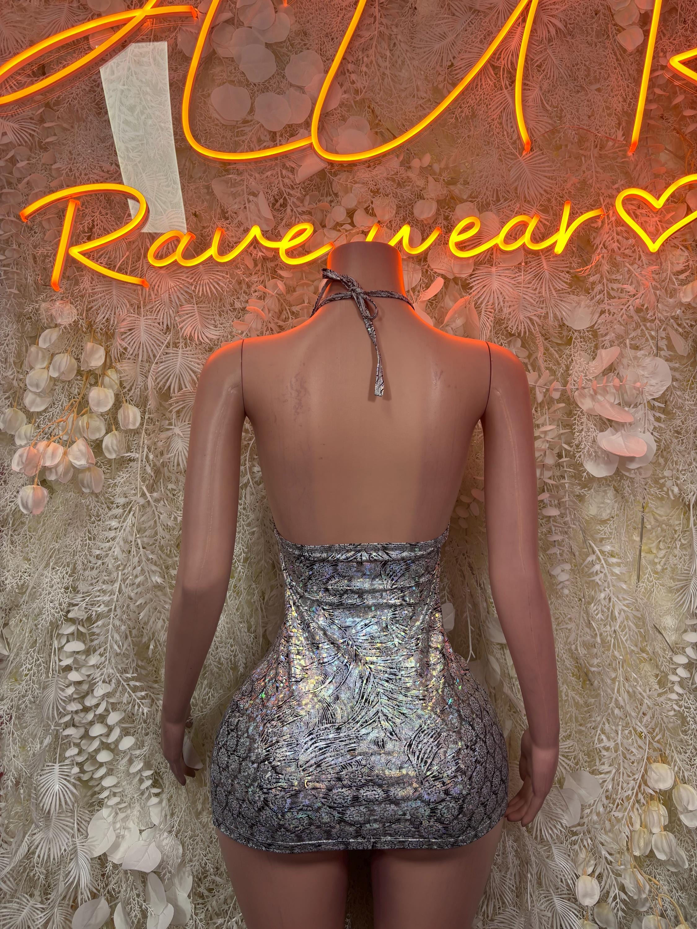 Silver Crushed Metallic Dress  One Piece  – Exotic Dancewear  & Rave Wear Festival Dress Club Outfit
