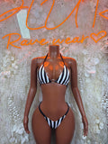 Striped referee bikini costume with triangle top and matching striped bottoms