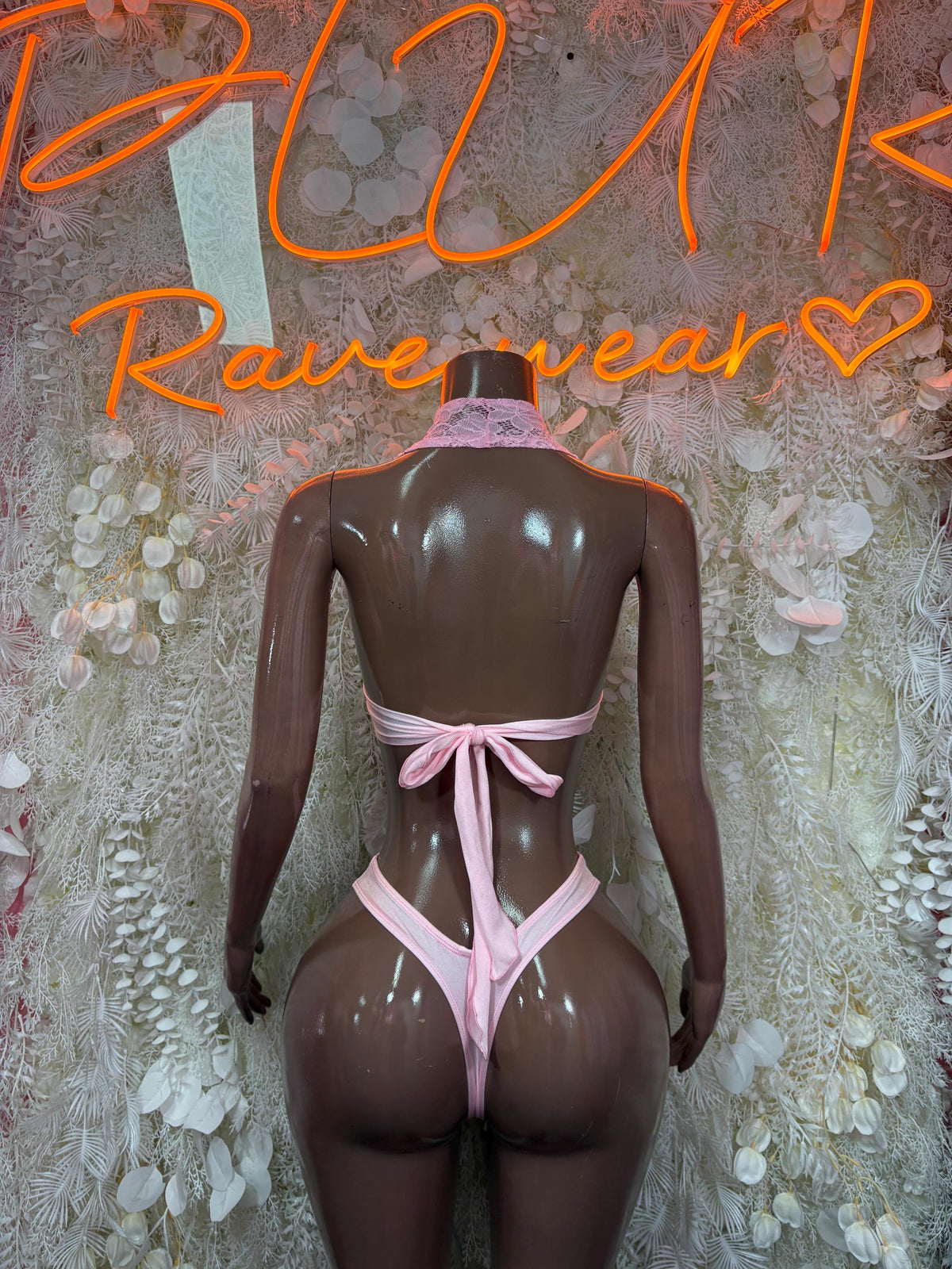 Baby Pink Lace Two Piece Rave Outfit – Festival, Clubwear, Dancewear - image 2