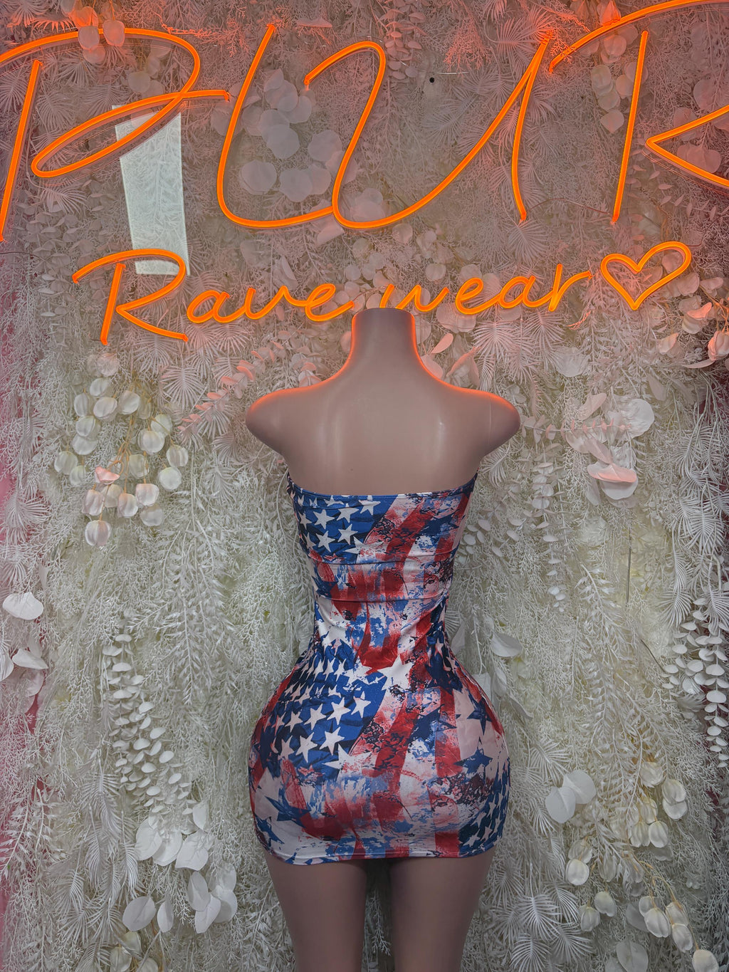 Stars and stripes strapless one-piece dress with sweetheart neckline