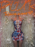 Backless stars and stripes lace-up one-piece dress with crisscross tie detail