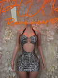 Snake print halter mini dress with chest cutout