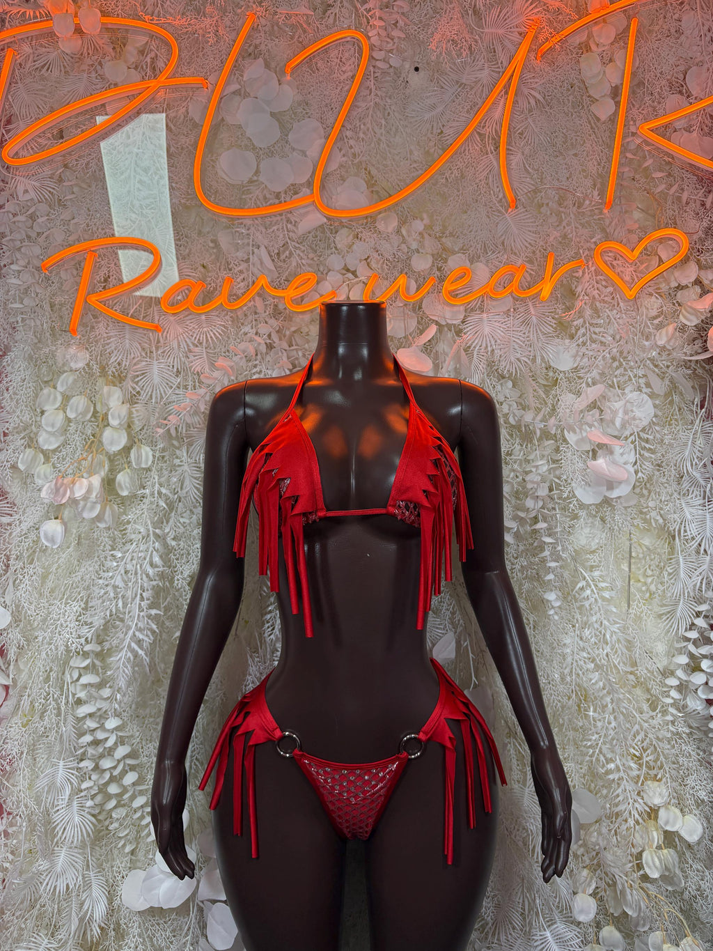 Festival Outfit Red Two Piece Set, Rave Outfit Exotic Dancewear
