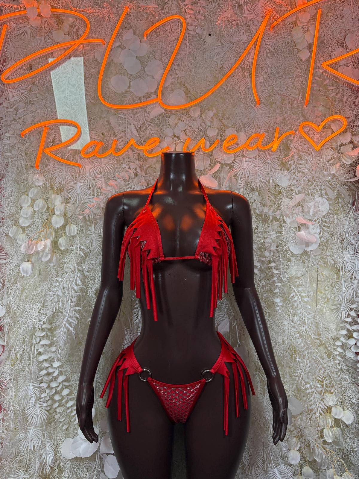 Festival Outfit Red Two Piece Set, Rave Outfit Exotic Dancewear