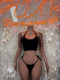 Black Bikini Two Piece Swimwear Rave Festival Wear - Exotic Dancewear Clubwear Bottle Girl Ravewear