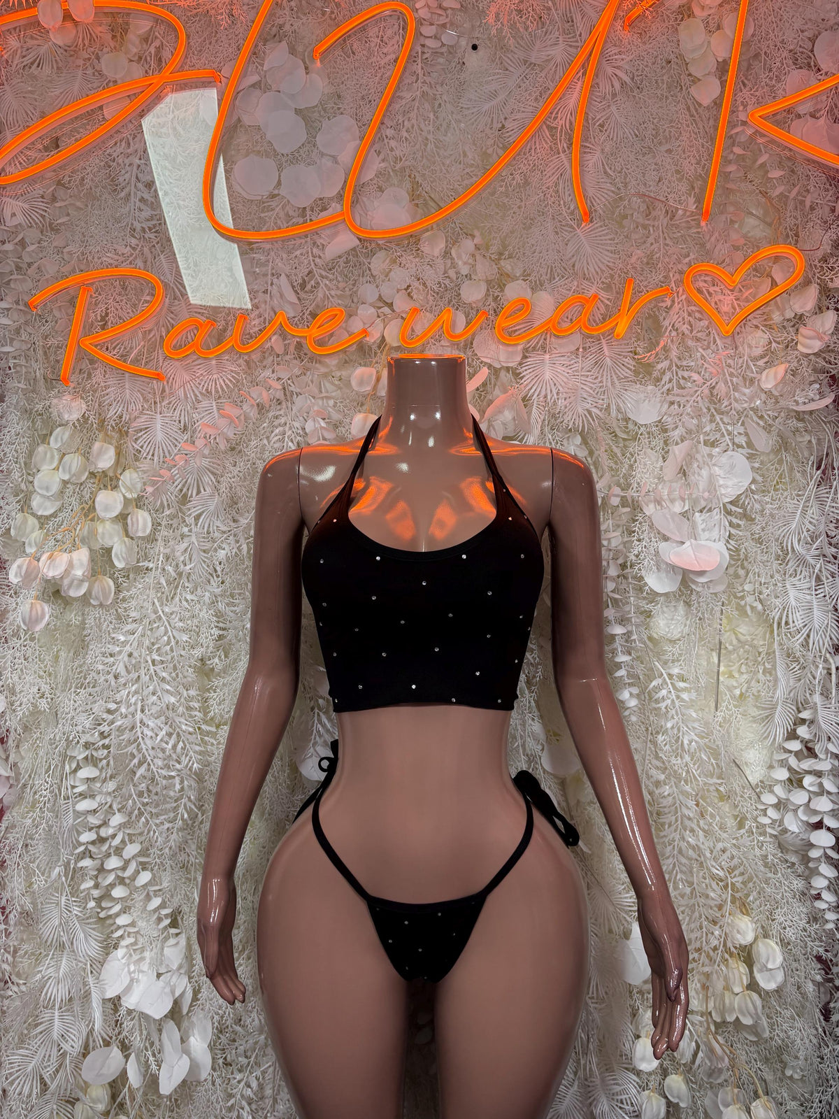 Black Bikini Two Piece Swimwear Rave Festival Wear - Exotic Dancewear Clubwear Bottle Girl Ravewear