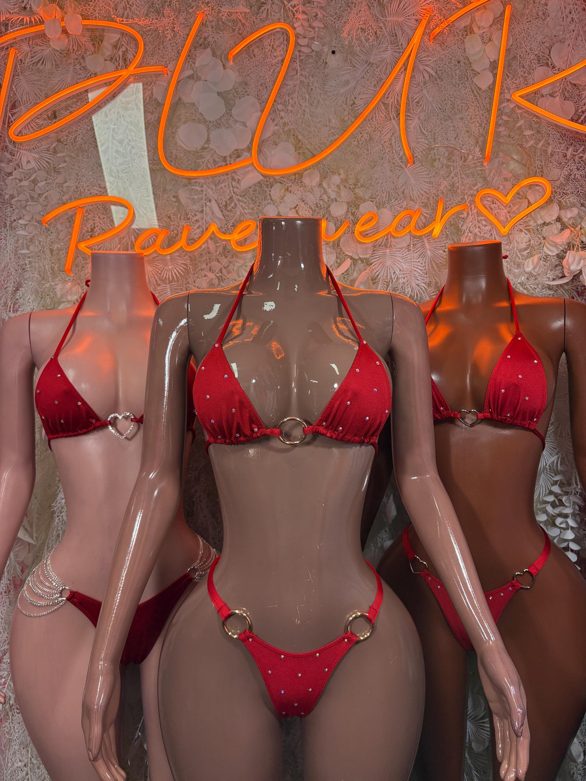 Red Two Piece Bikini Swimwear Rave Outfit, Exotic Dancewear Set - image 3