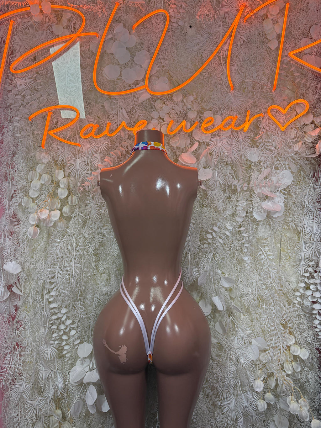 Rainbow hearts one-piece bodysuit, thong-cut front with minimal thin straps