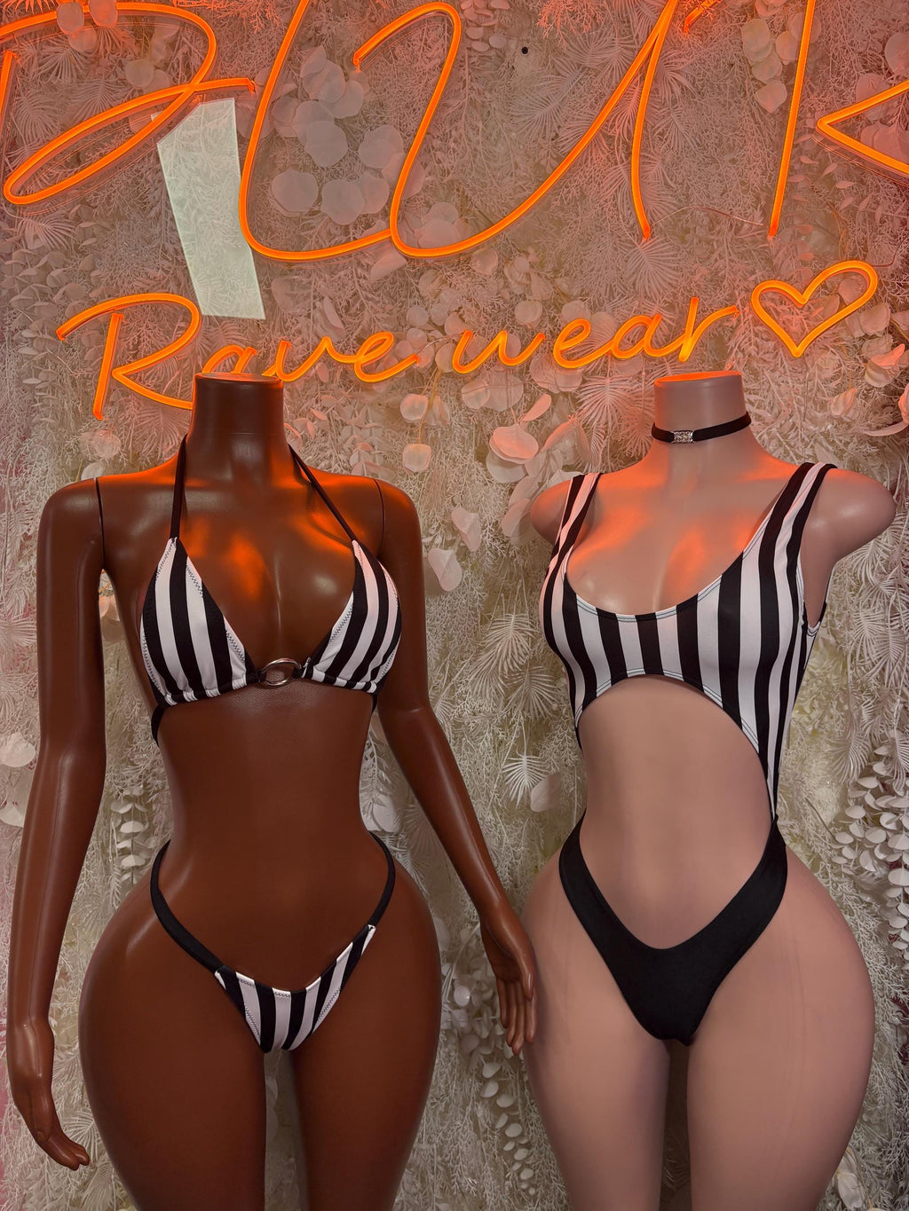 Striped bodysuit, black-and-white vertical stripes with cheeky V front cutout
