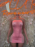 Pink one-piece dress bodysuit with choker, sleeveless sheer mesh sides and vertical cutouts