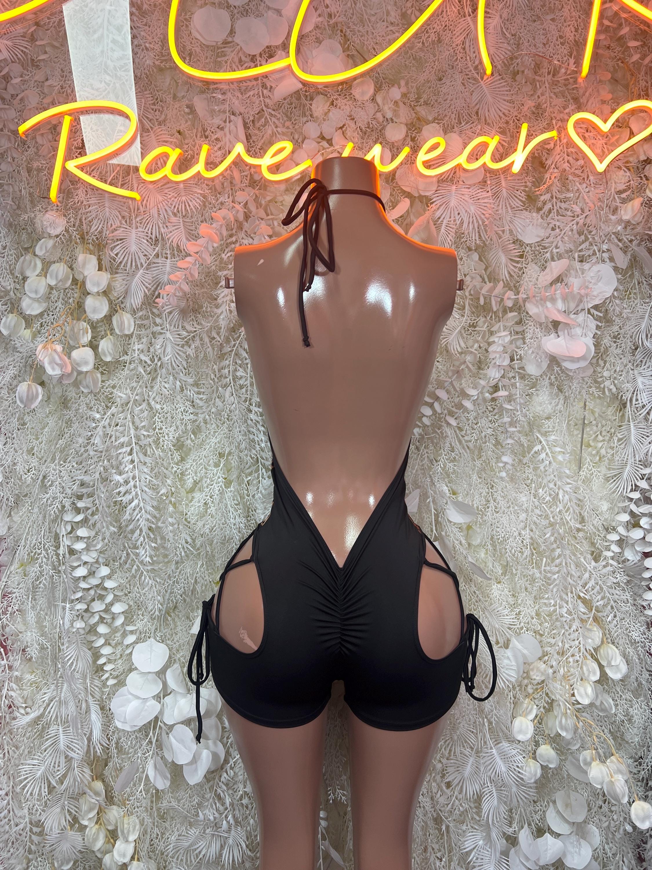 Leopard print backless one-piece bodysuit with crisscross strappy detail