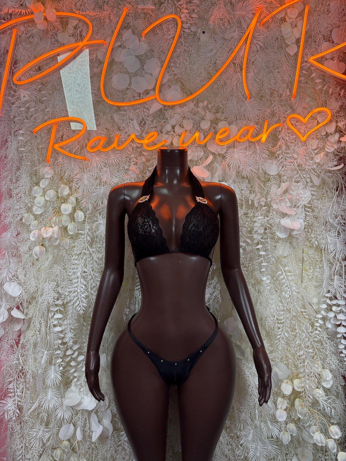 Black Rave Outfit Two Piece Set Bartender Festival Costume Exotic Dancewear Outfit