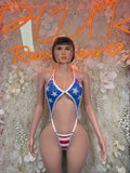 Star-spangled sling swimsuit with blue star front and red striped bottom