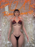 Two-piece bikini: dark burgundy triangle bra with matching tie-side bottoms