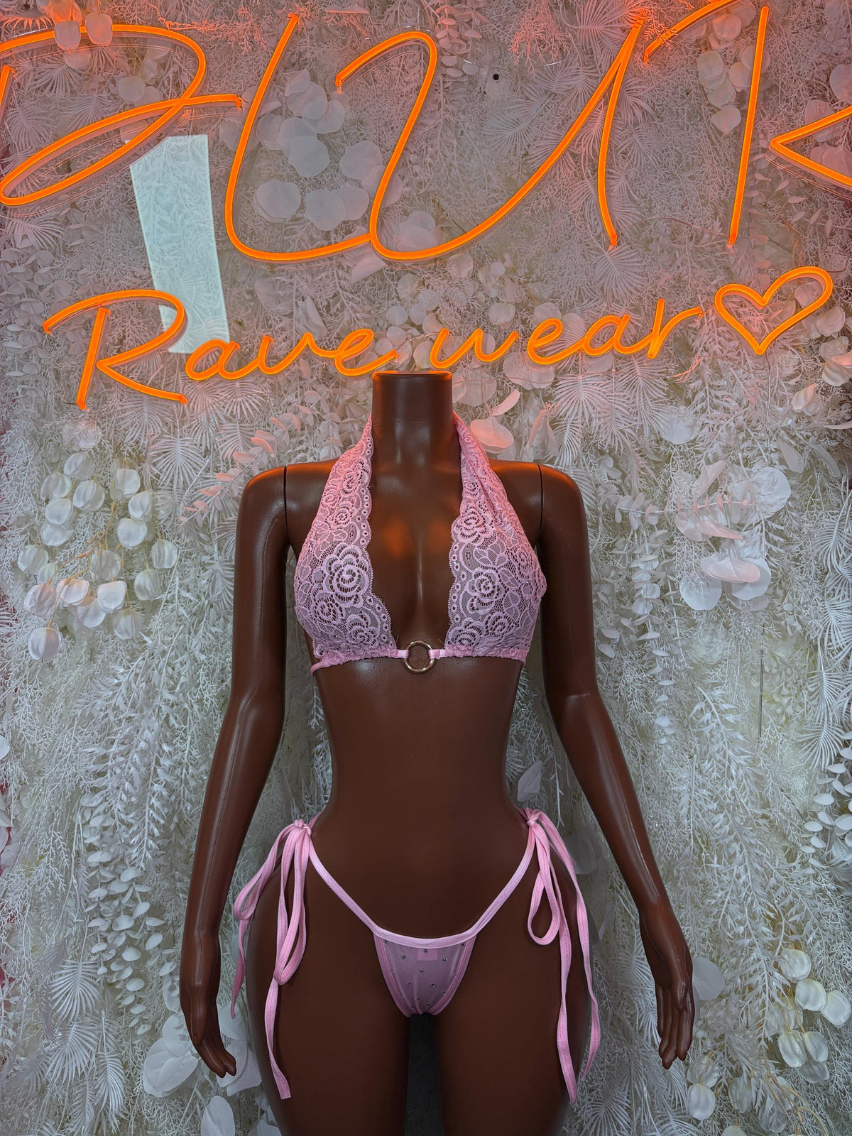 Black Lace Bikini Lingerie –Two Piece Rave, Festival, Clubwear, Exotic Dancewear