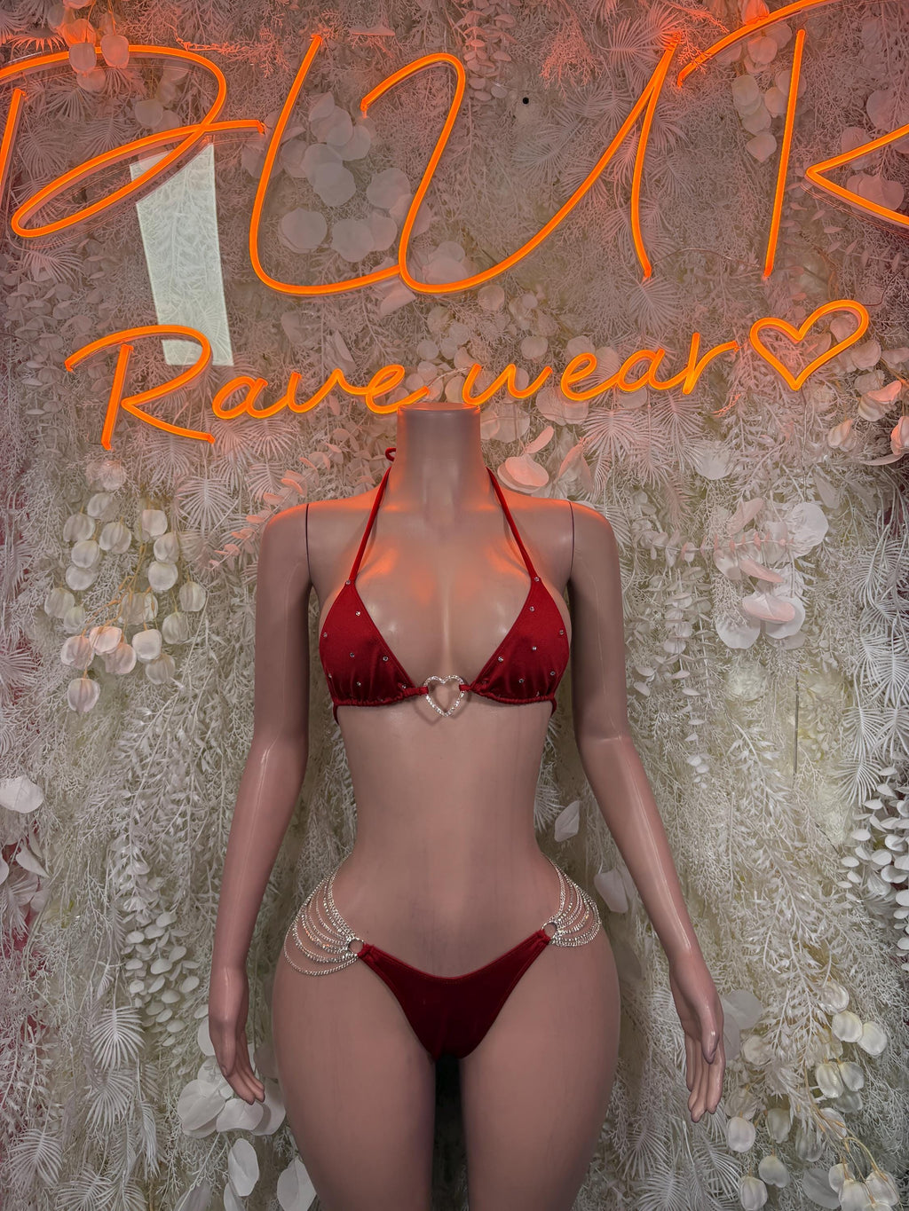 Red Two Piece Bikini Swimwear Rave Outfit, Exotic Dancewear Set
