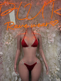 Red Two Piece Bikini Swimwear Rave Outfit, Exotic Dancewear Set
