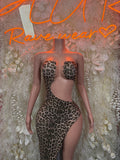 Leopard print strapless bodysuit with sweetheart bust and high-leg bottom