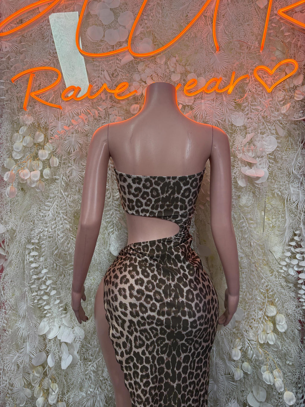Leopard print backless bodysuit with cutout waist and high-leg bottom
