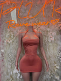 Coral ruched sleeveless mini dress with square neckline and thin straps