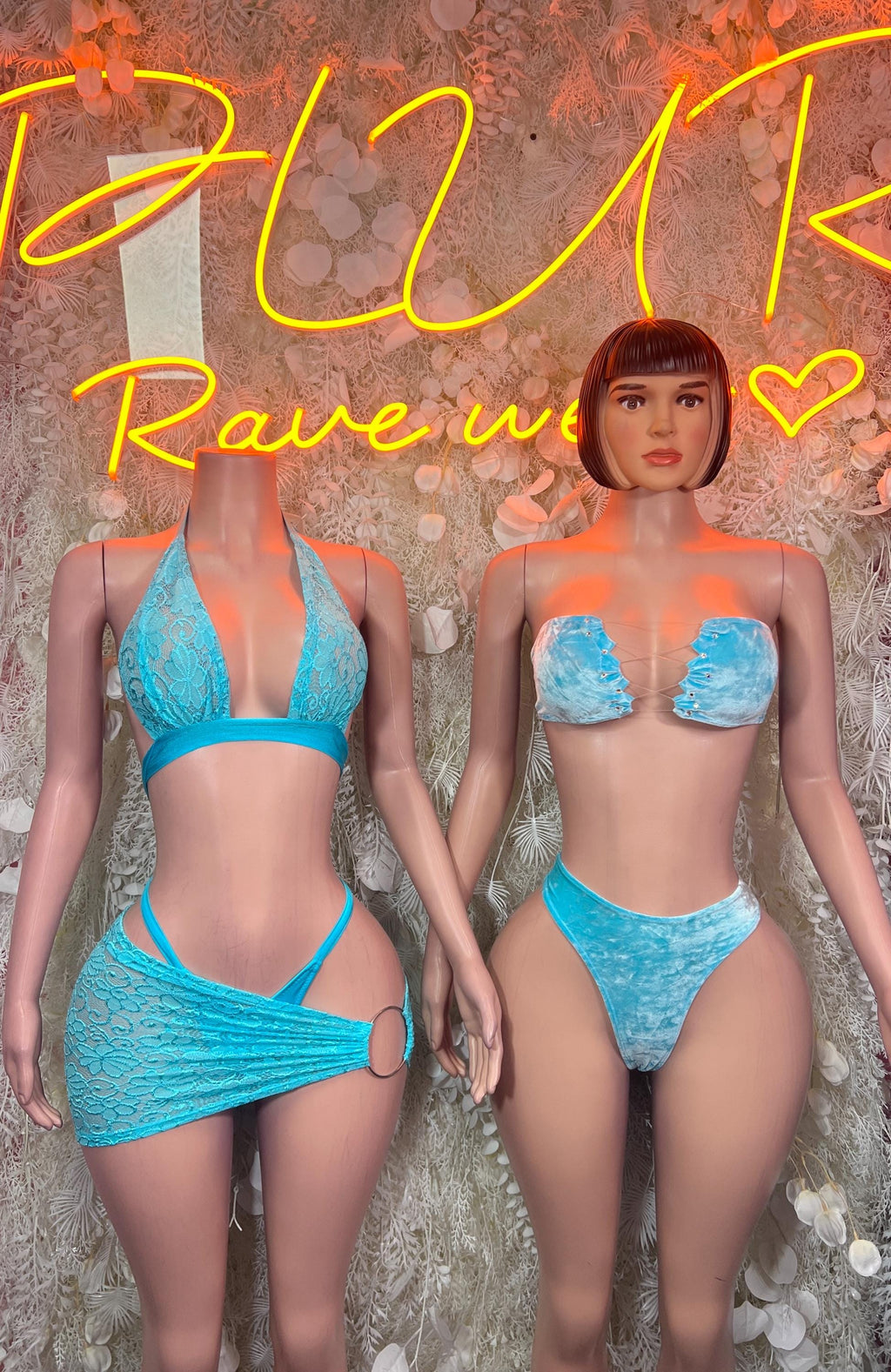 Turquoise lace bikini set: triangle bra top and matching cheeky strappy bottoms
