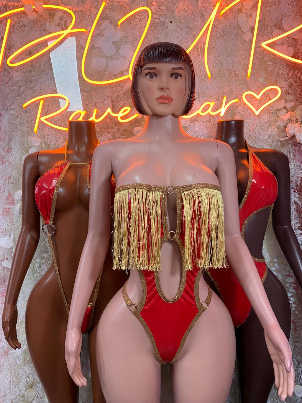 Red Latex Bodysuit - Rave Outfit Exotic Dancewear Clubwear Bottle Girl Bodysuit Costume - image 3