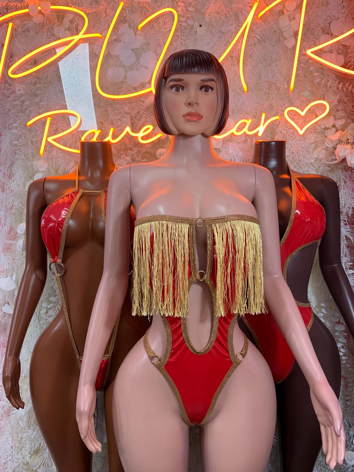 Red Latex Bodysuit - Rave Outfit Exotic Dancewear Clubwear Bottle Girl Bodysuit Costume - image 3