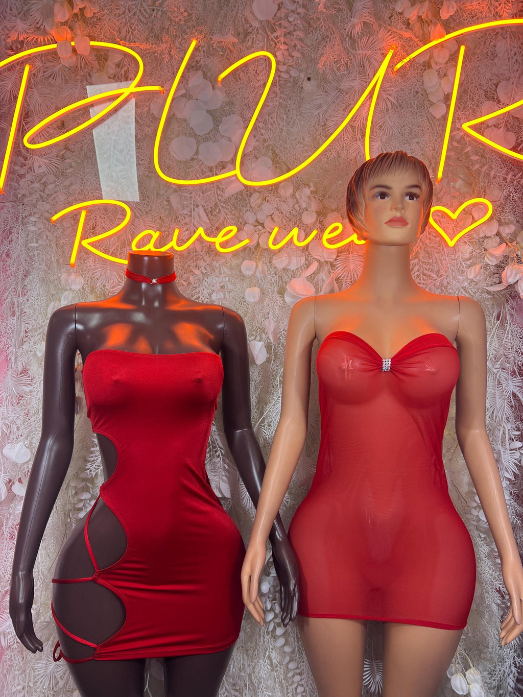 Red Cutout Strapless Bodycon Dress – Side Tie Choker Rave Outfit