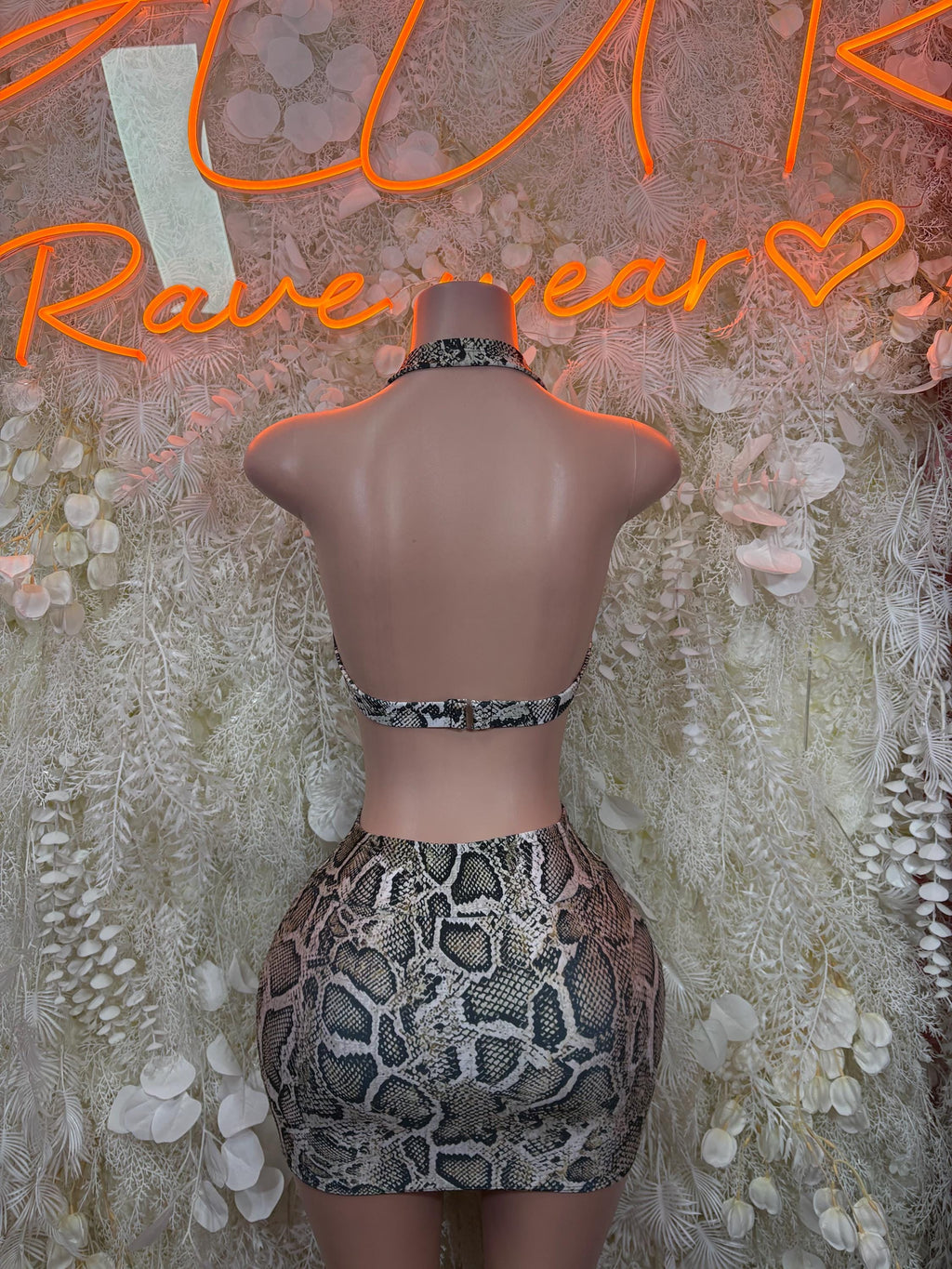 Snake Print Cutout Mini Skirt Set – 2 Piece Rave Festival Clubwear