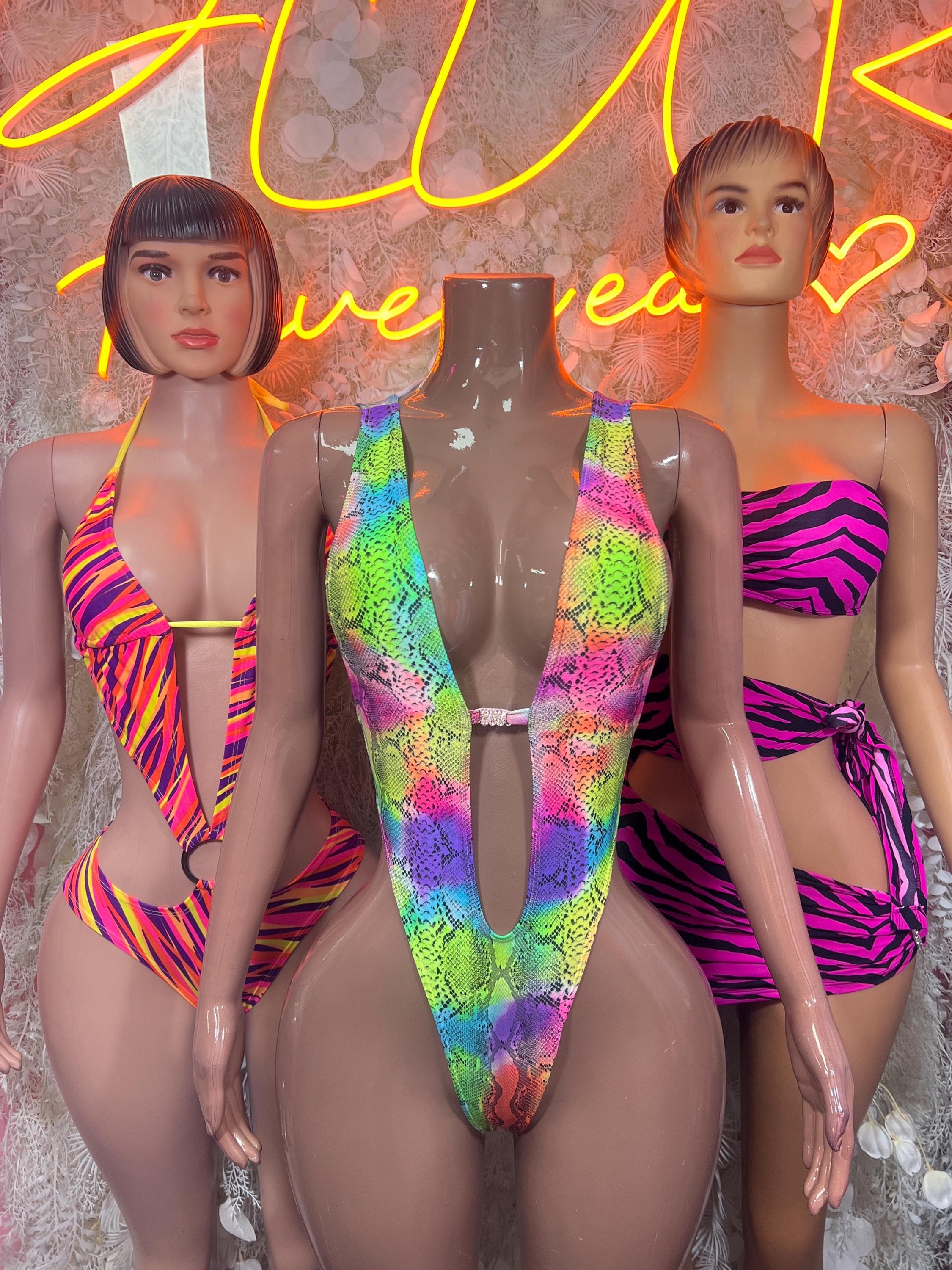 Hot Pink Zebra Print 2 Piece Rave Set – Bandeau Top, Side Tie Mini Skirt