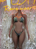 Camo-print two-piece bikini with triangle top and tie-side bottoms