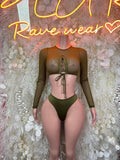 Olive Green Bottlegirl Two Piece Outfit Exotic Dancewear Outfit, Party Clubwear