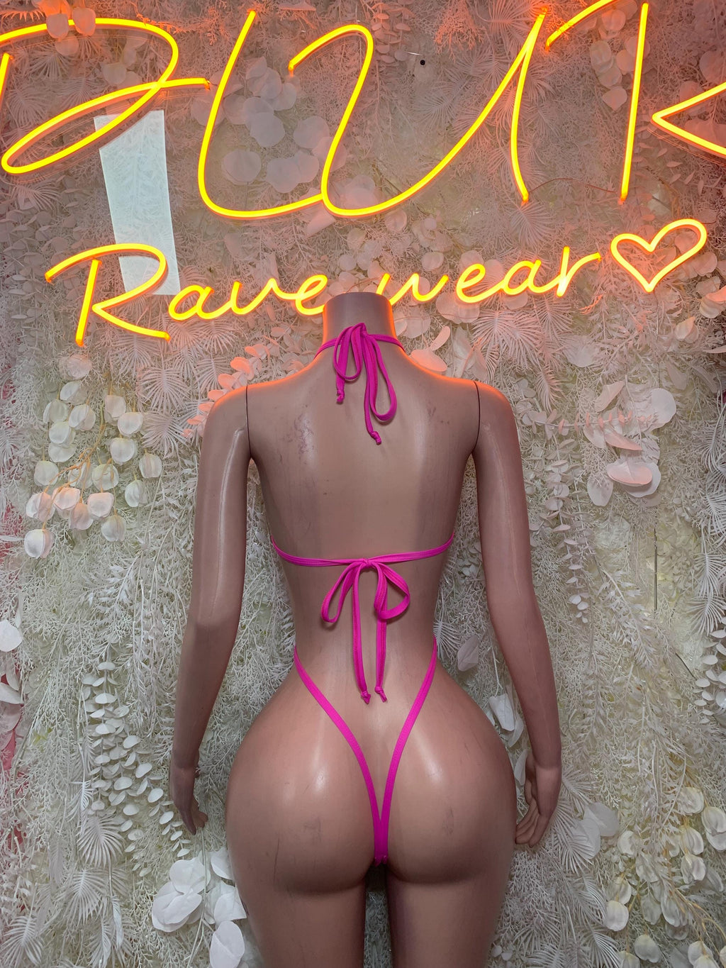 Holographic Abstract Bodysuit with Pink Trim, Keyhole Cutout Rave Wear