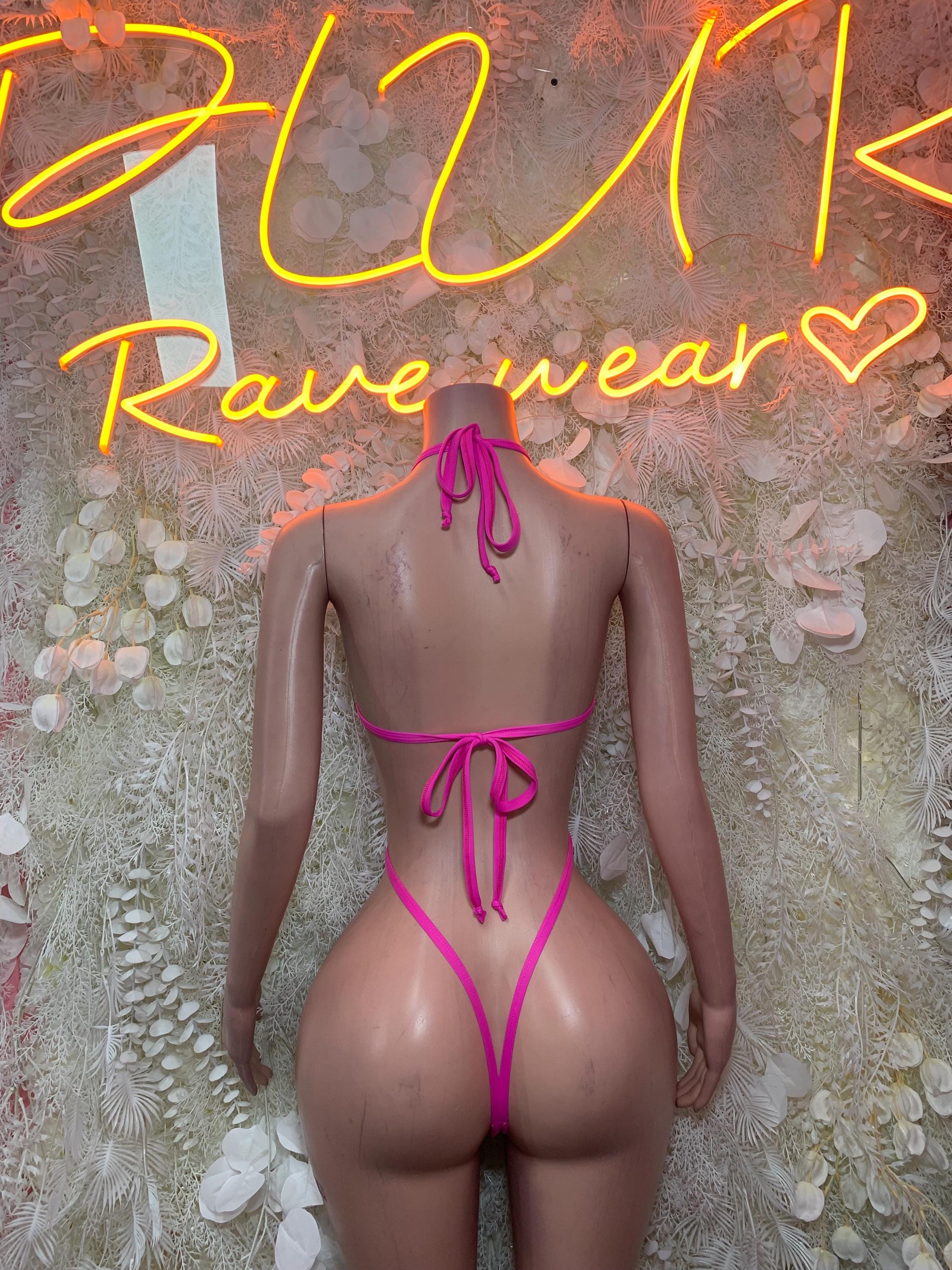 Holographic Abstract Bodysuit with Pink Trim, Keyhole Cutout Rave Wear