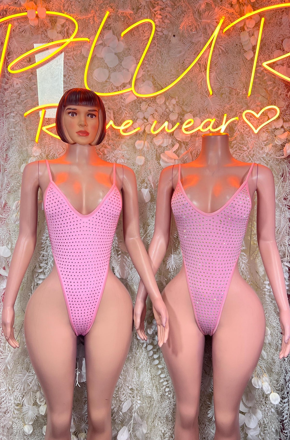 Baby Pink Rhinestone Bodysuit Festival Clothing Exotic Dancewear Bartender Outfit - image 3