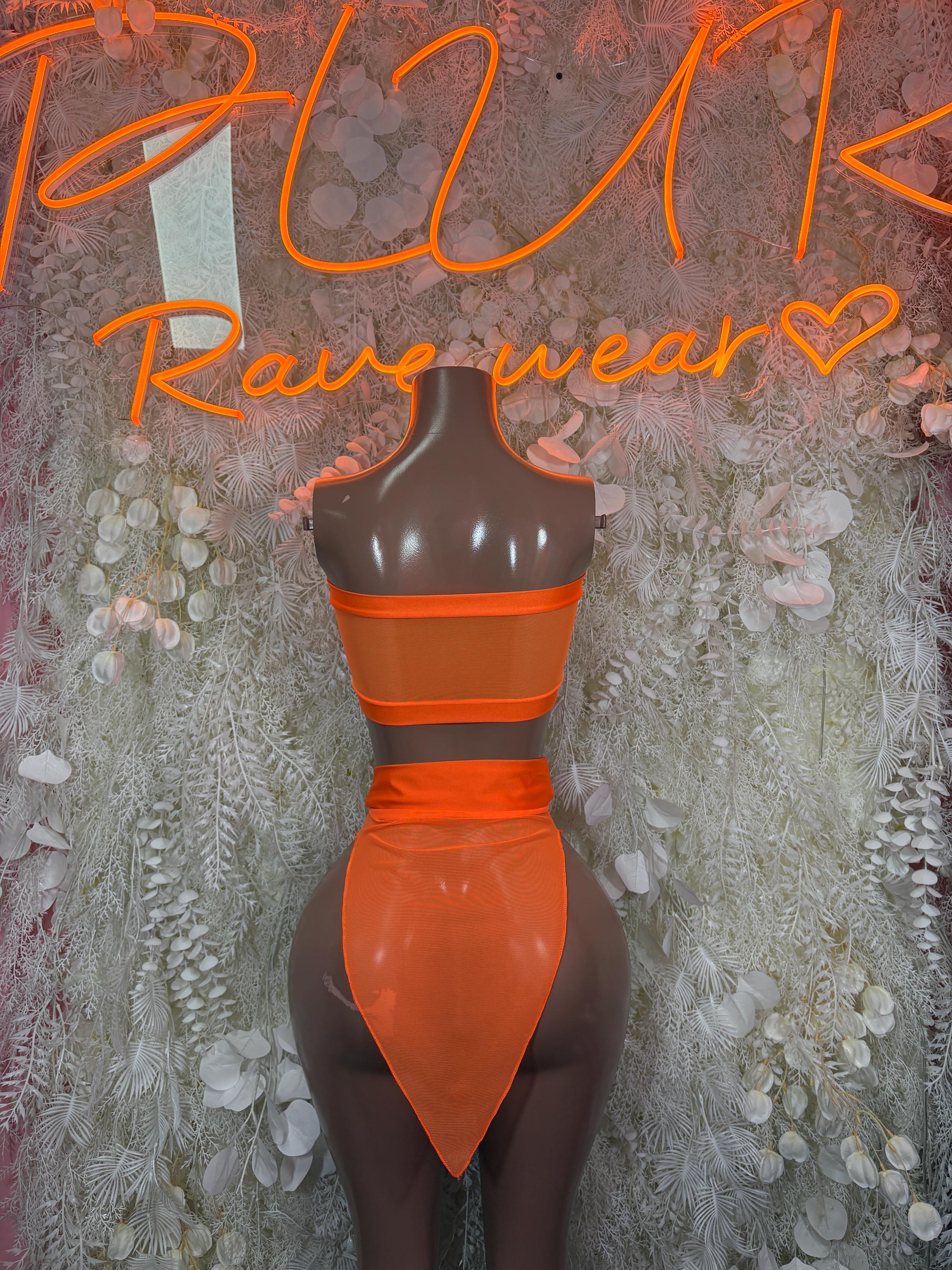 Neon Orange Rave Outfit, Tube Top and Mini Skirt Set, Festival Clothing, Clubwear, Bottle Girl Outfit, Rave Fashion, Dancewear Costume