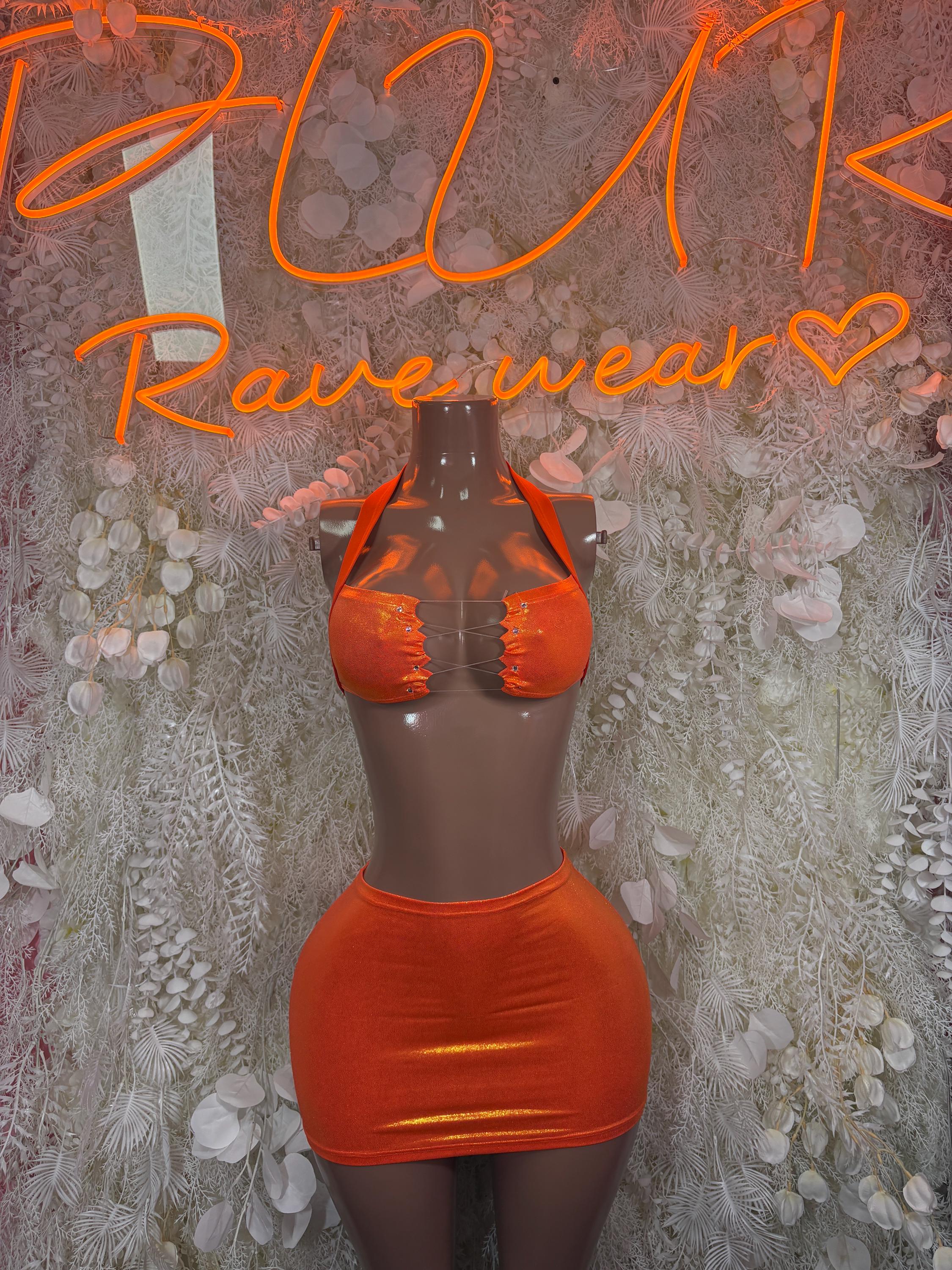 Orange Metallic Mini Skirt,Clubwear, Exotic Dancewear Dance Skirt Womens Clothing