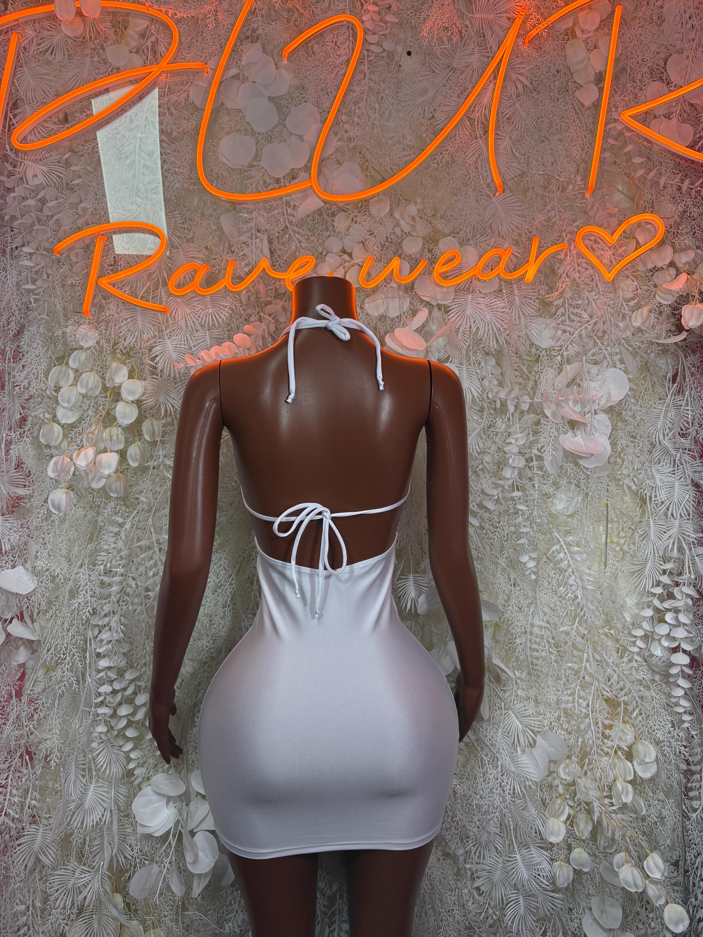 White Halter Cutout Dress: Exotic Dancewear, Club, Festival Costume, Rave Wear